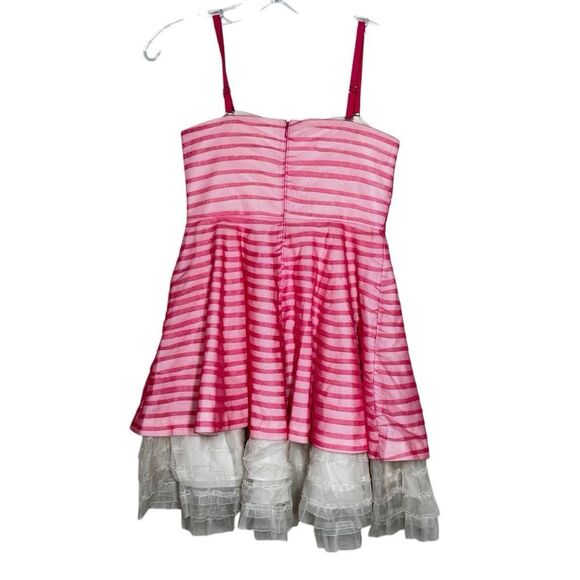 TBF Pink Striped Sleeveless Mini Dress Size 2 Bow Accent Lace Trim Spaghetti Y2K - Picture 5 of 11